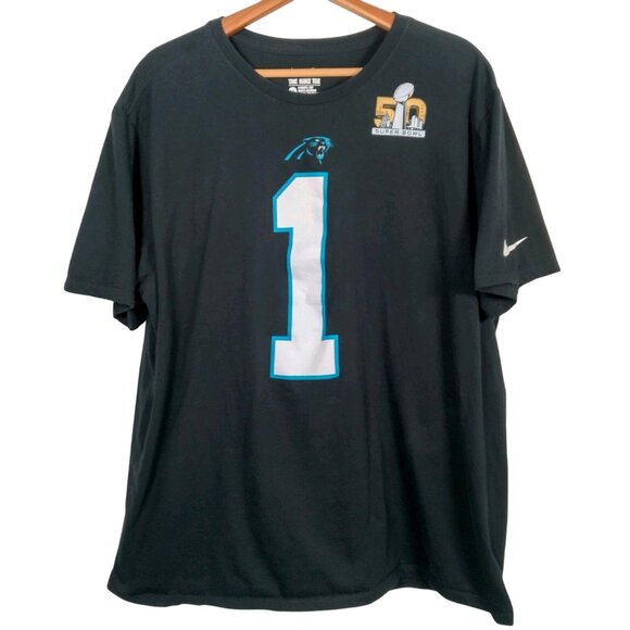 Carolina Panthers Cam Newton Shirt XXL Nike Tee Black NFL Super Bowl 50 #1 - Picture 2 of 11